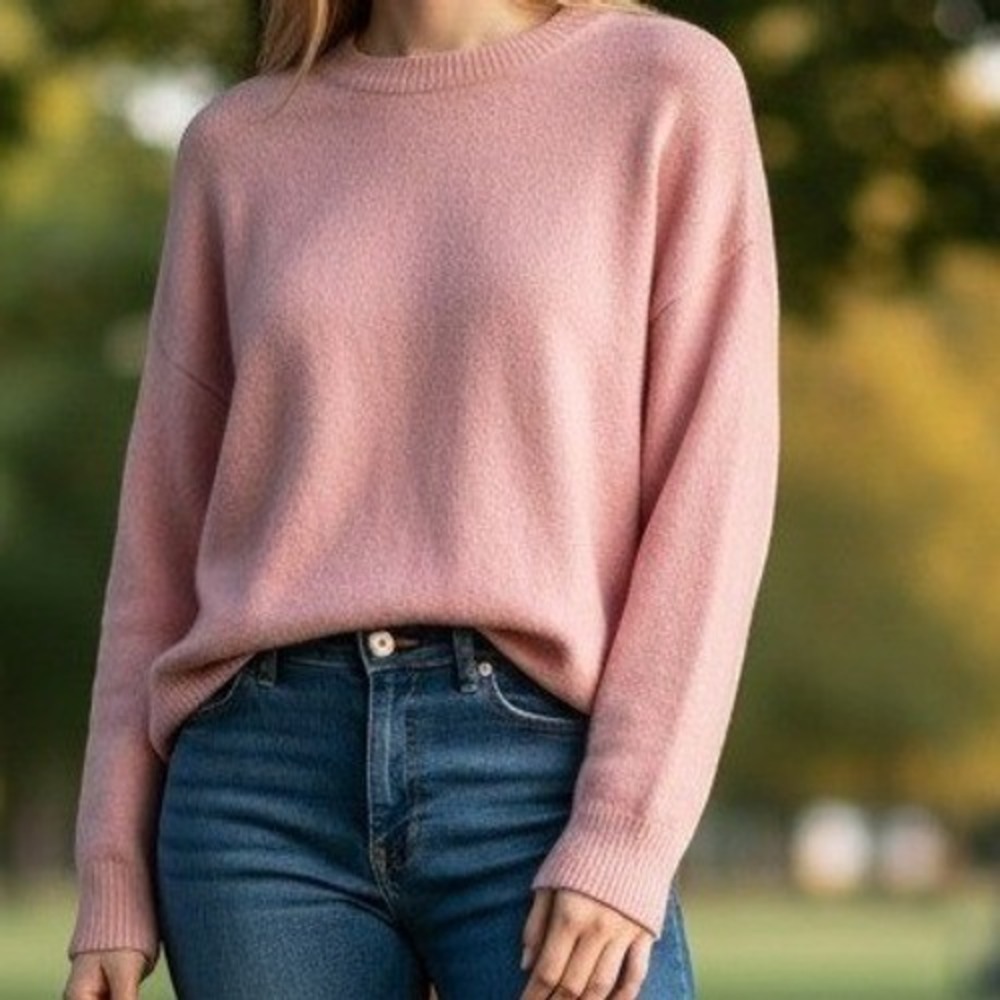 LOFT Sweater (M) Pink EXCELLENT Crew Neck Drop Shoulder Cotton Blend Pullover